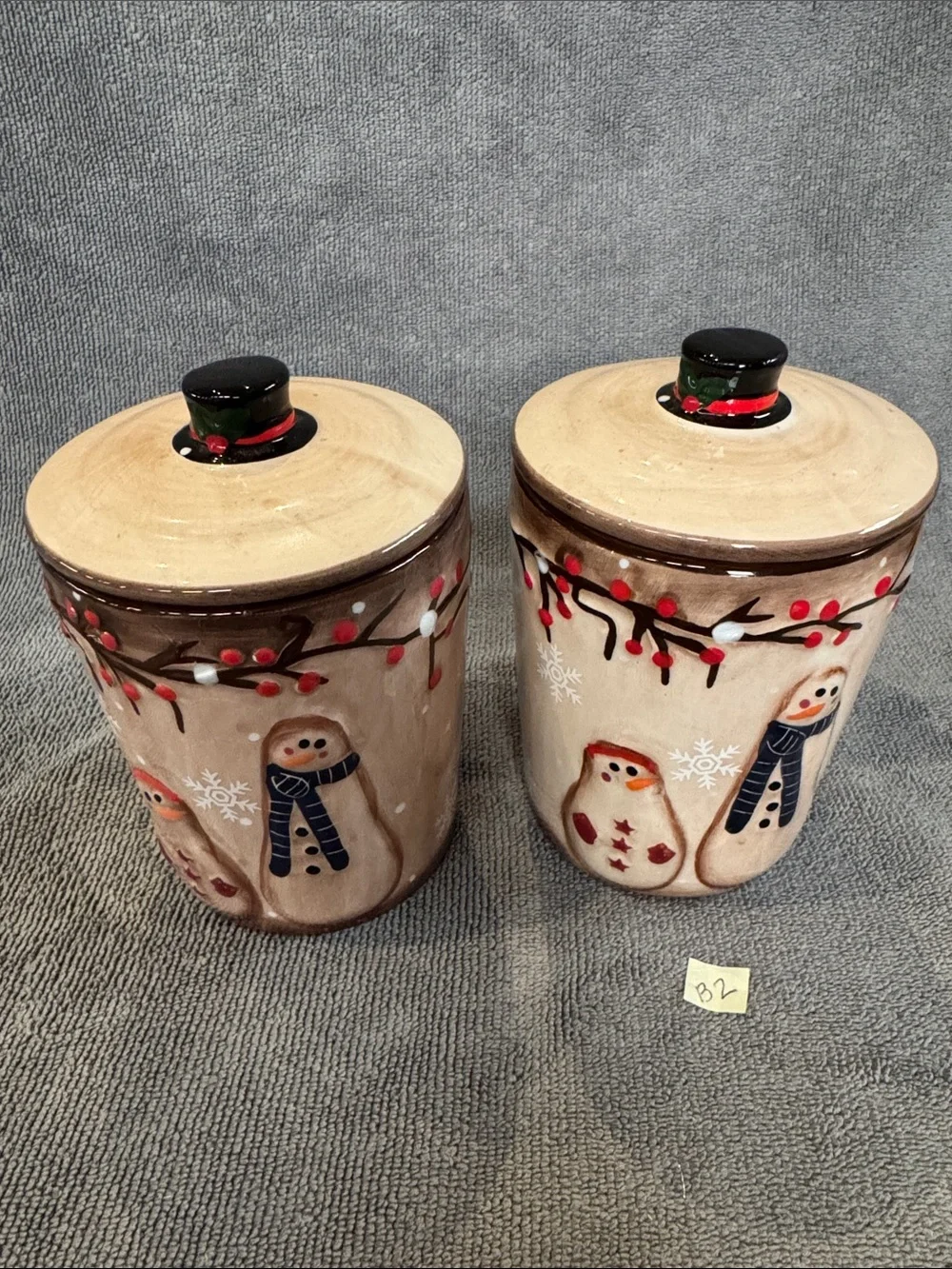 LTD Commodities Snowman Holly Ceramic Canister Jars (Set of 2) Holiday Decor